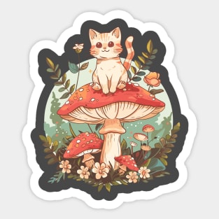 Botanical Cottagecore Kawaii Fan Cute mushroom Cat Floral Garden Kitten Sticker